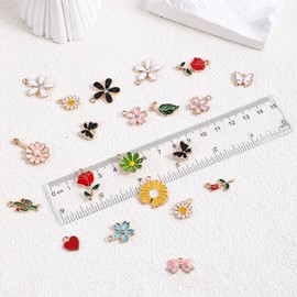 Ptwola 74Pcs Spring Summer Floral Themed Charms Flower Charms for Jewelry Making Assorted Gold Enamel Charm Pendants for DIY Necklace Bracelet Earrings Supplies Gifts for Mom Women DIY Crafts
