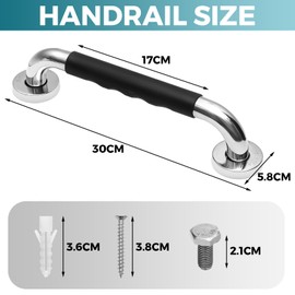 Grab Handles for Seniors, Pack of 2 Non-Slip Stainless Steel Handles, 30 cm Shower Handle, Shower Handles for Wall Mounting, Toilet, Bathroom