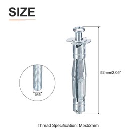 DTGN M5x52mm Hollow Wall Anchors - 50 Pack - Good for Hollow Wall Plaster Walls - Carbon Steel Hollow Drywall Anchors Screws, Silver