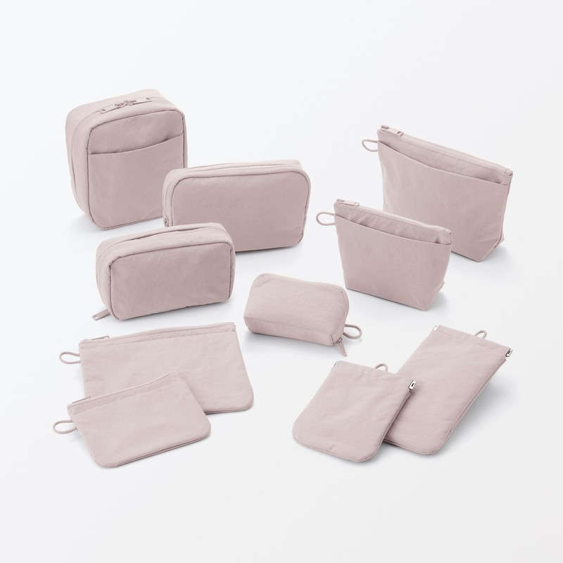 Muji 84475757 Wrinkle Nylon Flat Pouch with One Hand, Pink,