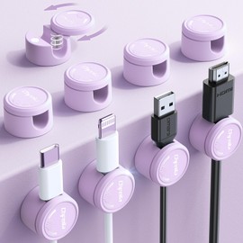 9 Pack Magnetic Cable Clips - Chfeila [Upgraded Twist-Lock] Cord Organizer, [360°Rotating Lid] Cable Management, Adhesive Wire Holder for Home Office Desk Desktop Nightstand Car Table Wall (Pink)