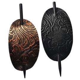 Beavorty Leather Barrette with Stick Hair Bun Holder, Hair Stick Clip Hair Barrettes for Women, Gold Hair Jewels, Oval Ponytail