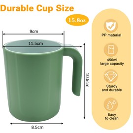 SIYINGSAERY Coffee Cups, Coffee Cups, Plastic, Set of 4, 450 ml, Large Coffee Cups Set, Reusable Coffee Cups with Handle, Drinking Cups, Plastic, Coffee Cups for Water, Milk, Tea