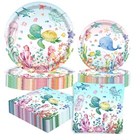 Ocean Plates and Napkins Under The Sea Decorations for 16 Guests Sea Animal Underwater Beach Summer Birthday Party Supplies