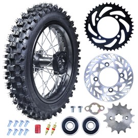 RUIQIMOTO 3.00-12 80/100-12 Dirt Bike Rear Rim Wheel Tire With 15mm Bearing for 50cc-125cc Apollo SSR TaoTao Baja DB14 CRF70 TTR PW80 XR70 KLX110 RM65 KX65 Coolster Pit Bike Motorcycle