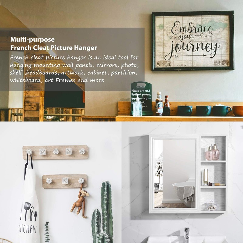 French Cleat Picture Hanger, Aluminum Z Hanger Interlocking Wall Mounting