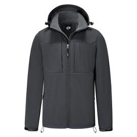 FARVALUE Men's Hooded Softshell Jacket Water Resistant Lightweight Insulated Fleece Lined Windbreaker Grey X-Large