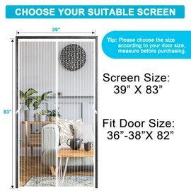 FIRGUNY Magnetic Screen Door 38"x82", Heavy Duty Mesh Curtain with Magnets, Mosquito Door Screen Magnetic Closure, Easy Install, White