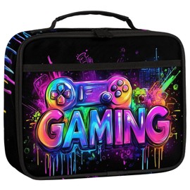 LOMBARDIDEN Kids Lunch Bag - Insulated Reusable Gaming Lunch Box for Boys Girls - Waterproof Leakproof Lunchbox Thermal Meal Tote Kit for School Picnic Travel Back to School Gifts