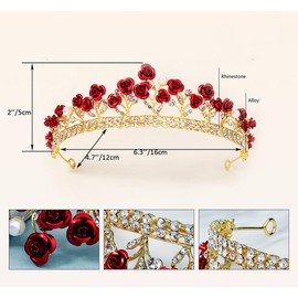 Glitter Red Rose Rhinestones Pearl Tiaras Bride Princess Queen Floral Crowns Headbands Headpiece Hair Decor Jewelry Accessories for Wedding Party