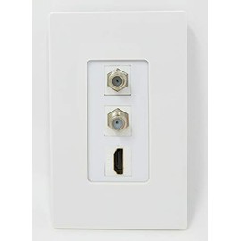 RiteAV - 1 Port HDMI 2 Port Coax Cable TV- F-Type Screwless Decorative Wall Plate - White