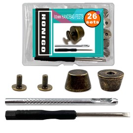 Honigo 24 Pack Bronze Rivets Stud Handbag Purse Feet 3/8 inch Flat Head Metal Solid Brass Studs Screw Back Feet 10mm Buckle Spikes Leathercraft for Leather Bag Totes DIY Craft