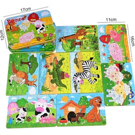 Fabu 8 Stück Holzpuzzle mit 56 Teilen, Puzzleblöcke, Bildungsspielzeug, Montessori, Holzpuzzle für Kinder, 3 4 5 Jahre