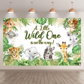 Luminora 72x43inch Safari Jungle Wild One 1st Birthday Backdrop Animals Green Palm Leaves Background Baby Shower Party Decorations Photo Booth Banner Props