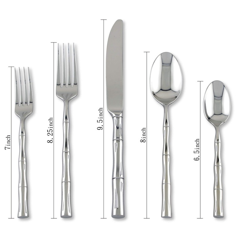 Supreme Housewares 20-Piece Bamboo Shaped Flatware Set, 18/8 Stainless Steel