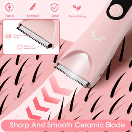 Bikini Trimmer for Women, Painless Pubic Hair Trimmer for Armpit Leg Arm Body Private Area,Rechargeable Womens Electric Razors Shaver LED Light Ceramic Blade IPX7 Waterproof Wet/Dry LCD Display,Pink