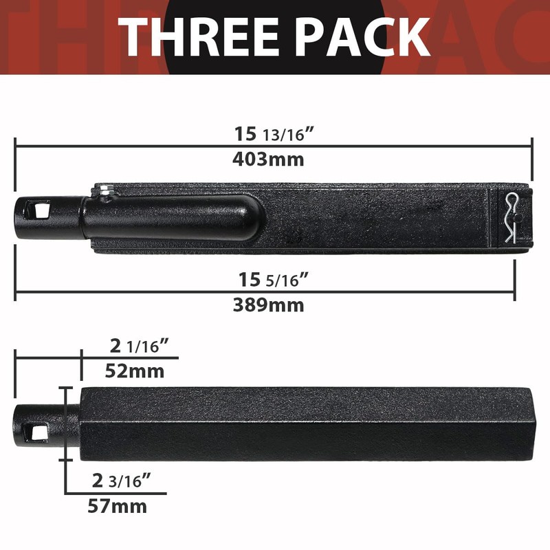 3Pcs 15 13/16 inch Cast Iron Grill Pipe Burners Cast