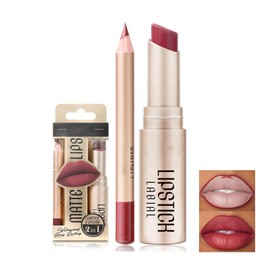 Professional Lip Liner & Lipstick Set, Long-Lasting Waterproof Formula, Matte & Rich Colour Intensity, Easy to Apply Texture, 12 Trendy Everyday & Evening Colours, #04