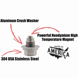 Magnetic Oil Drain Plug fits Toyota Avalon - 1995-2004 - 3.0 Liter - 6 Cylinder - Made in USA - Stainless Steel - Part Number 90341-12012