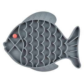 Hwtcjx Anti Schling Napf Katzen, Anti Schling Katze, Anti Schling Napf Hund, Slow Feeder, Aus Sicherem Silikon, Ungiftig, Erstickungshemmend, Fischform, für Katzen, Hunde (19 x 24.5cm, Grau)