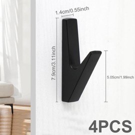 UYGTHI Coat Hooks Pack of 4 Black, Hooks for Acoustic Panels, Acoustic Panels Hooks Made of Metal, Robust Acoustic Panels Accessories for Wall, Door, Bathroom or Bedroom, 7.9 x 1.4 x 4 cm