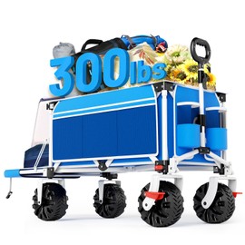 Old Bahama Bay Beach Wagon with Big Wheels for Sand with Brake, Collapsible Utility Beach Cart Heavy Duty Folding Wagon,Ideal for Outdoor Sand Camping Garden Pet(Blue)