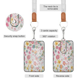 YETTASBIN Easter Flower Eggs ID Badge Holder with Removable Lanyard, Vertical PU Leather Cards Holder with 1 Clear ID Window and 2 Cards Slot for Office and School