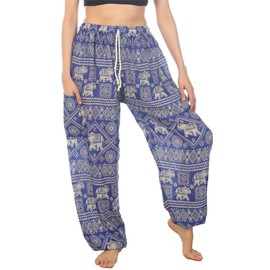LOFBAZ Pantalones Harem para Mujer S-4XL Plus Elefante Yoga Boho Beach Lounge PJs, Elefantes 4 Negro, 4X-Large