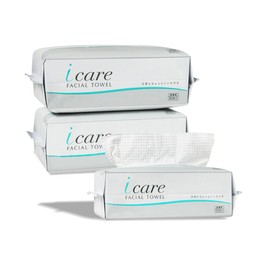 i-care Facial Towels, Set of 3, 60 Sheets x 3, High Quality Cleansing Towels, Face Towels, Disposable Towels, Cotton, For Sensitive Skin, Face Wipes, Facial Cleansing Towels, For Wet and Dry Use,