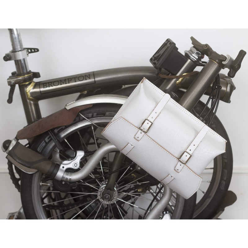 London Craftwork Leather Saddle Bag for Brompton in White
