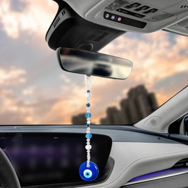 Evil Eye Car Hanging Ornament, Charms for Rear View Mirror, Handmade Turkish Ornament, Lucky Blue Evil Eye Hanging Ornament Amulet for Car, Home and Office for Blessing (Classic)