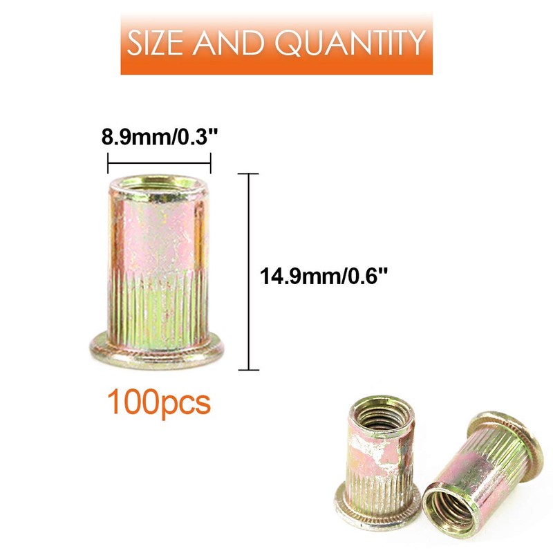 Rustark 100-Pcs 1/4"-20UNC Mixed Zinc Plated Carbon Steel Rivet Nuts