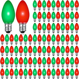 Retisee 200 Pcs LED Christmas C7 Light Bulbs Replacement Night Light Bulb Shatterproof 1W Mini Bulb E12 Candelabra Base Decor for Outdoor String Lights, Candle Lamps, Christmas Tree Patio(Red, Green)