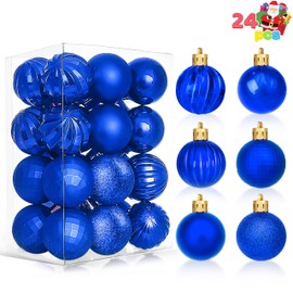 JOIEDOMI 24 Pcs Blue Christmas Balls Ornaments, 1.6" Mini Shatterproof Christmas Balls Tree Ornaments, Xmas Christmas Hanging Decorations for Tree Wreath Garland Holiday Wedding Indoor Party Decor