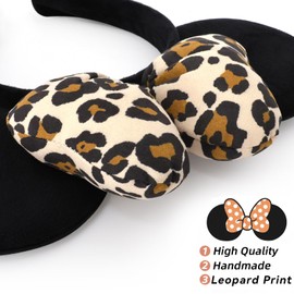 ODOCARE Handmade Mouse Ears Headband for Women and Girls, Cheetah Polka Dot Bow Minnie Ears Costume Accessories(Leopard Print)