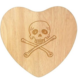 'Skull and Crossbones' Wooden Heart Shaped Chopping/Cutting Board (WB00080340)