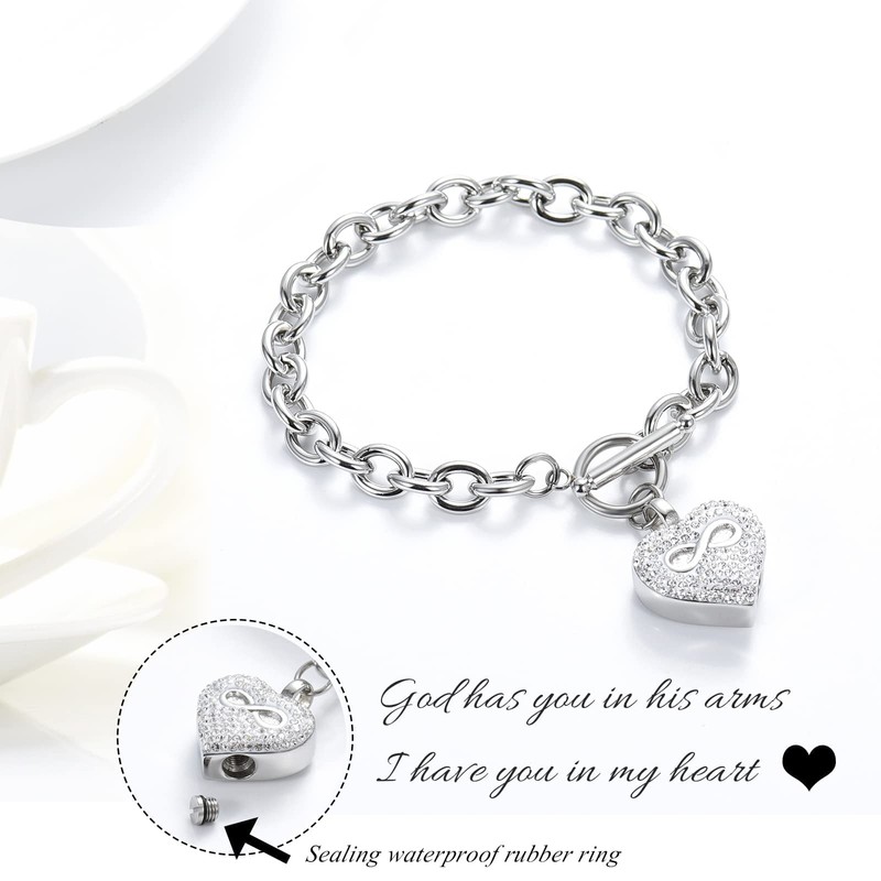 Infinity Heart Cremation Bracelet for Ashes - Stainless Steel Urn