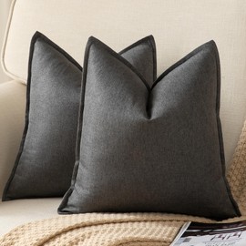 YAERTUN Pack of 2 Decorative Linen Soild Cushion Covers Farmhouse Neutral Throw Pillow Cases for Chair Couch Sofa Bedroom Living Room Home Decor 22 x 22 Inch 55x55 cm Dark Gray