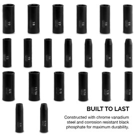 NEIKO 02431A 3/8” Drive SAE and Metric Deep Impact Socket Set | 21 Pieces | SAE 5/16” to 3/4” | Metric 7mm to 19mm | Premium Cr-V Steel | 6-Point Hex Design | Corrosion Resistant Coating