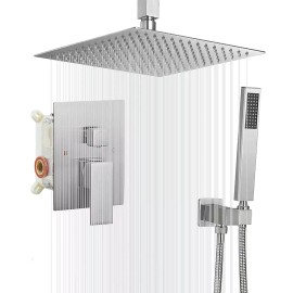 Iriber Brushed Nickel Shower Faucet Set 8-inch Rainfall Head Combo Kit with Mixer Valve