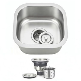 ORLANDO 13x13 inch Undermount Bar Sink – 18 Gauge 304 Stainless Steel Single Bowl small Kitchen Sink with Basket Strainer for Wet Bar, RV & Kitchen Island