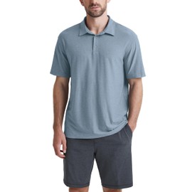 ODODOS Men's Performance Polo- Stratum Tech Shirts, Ultra Soft Moisture Wicking UPF 50+ Fitness Tops-The Ascent Series, Dusty Blue Heather, Large