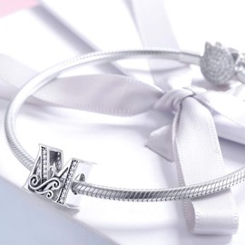 Tizu Letter Charms, 925 Sterling Silver, Alphabet Charm Pendant for European Bracelet, Necklace, Sterling Silver