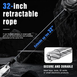 2 Pack Retractable Keychain, Heavy Duty Carabiner Badge Holder, Tactical ID Badge Reel with 32” Steel Retractable Cord, Weight Capacity 10 oz. with Badge Strap and Key Ring（Black）