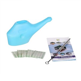 HealthGoodsIn Traveller's Durable Neti Pot for Nasal Cleansing with 5 Sachets Neti Salt + 2 Silicone Conical Tip + 1 Cleaning Brush (Sky Blue)