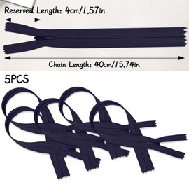 5Pcs Invisible Zip, 40CM/15.8Inch Zips for Sewing Nylon Zippers for Sewing Concealed Open Ended Zipper Sewing Accessories for Clothing Bags Pillow Covers Craft Projects (Navy)