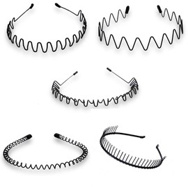 Wavy Spring Sports Headband,5Pcs Metal Hair Bands,Metal Head Hoop Black Wave-shaped Hair Band,Men's Hair Band Hoops Clips,Fashion Unisex Black Hairband Spring Wave Non Slip Sports Headwear Hair Hoops