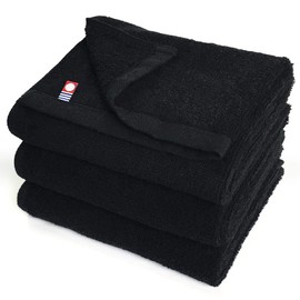 Imabari Towels, Commercial Use, Face Towels, Set of 3, M Color, 13.4 x 33.9 inches (34 x 86 cm), For Beauty Salons, 100 Colors, Lightweight, Thin (No.01, Black) mc-ft3