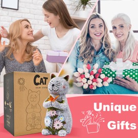 Yeomoo Cat Decoration with Butterflies, Solar Garden Decoration for Outdoor Use - Cat Figures Solar Decoration Funny Cat Gifts for Women Mum Birthday Cat Lovers Waterproof Balcony Room Patio