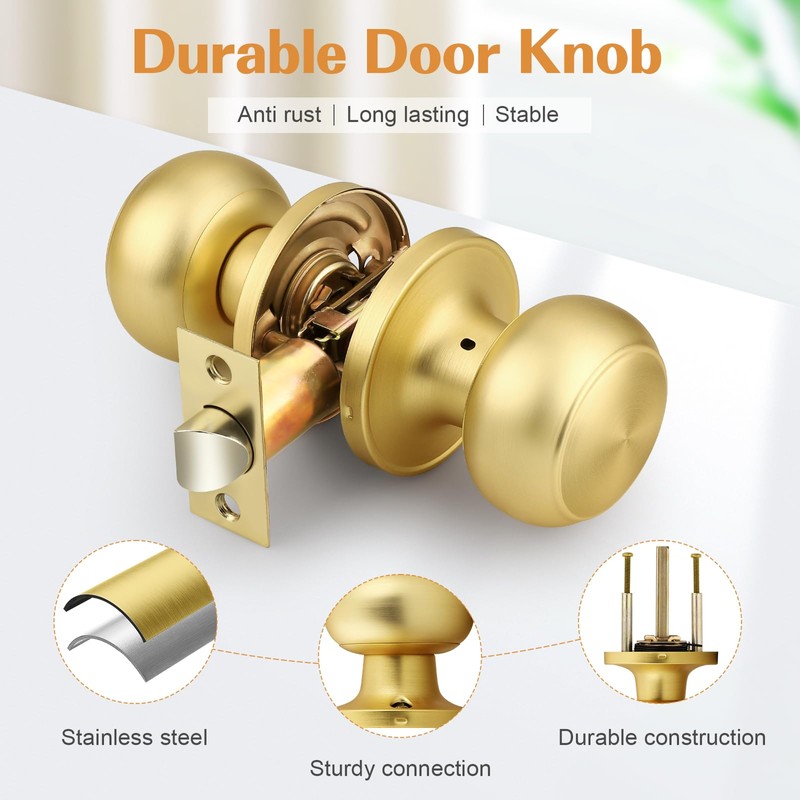 Probrico Interior Door Knob for Hallway, Gold Door Knobs Closet